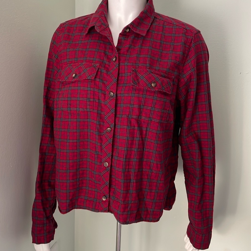 Eddie Bauer red plaid button down shirt size large